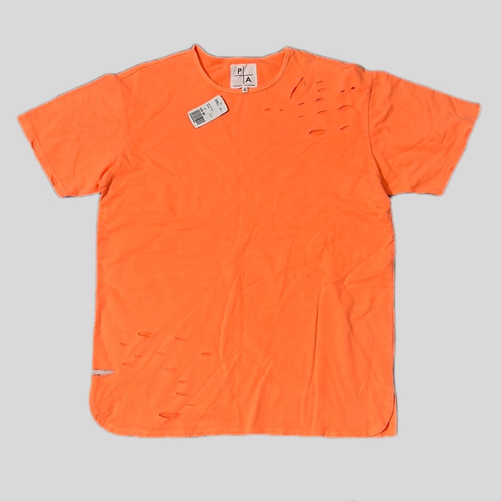 NWT Private Academy Neon Orange Distressed T-Shirt Tee Heavyweight Men’s Small